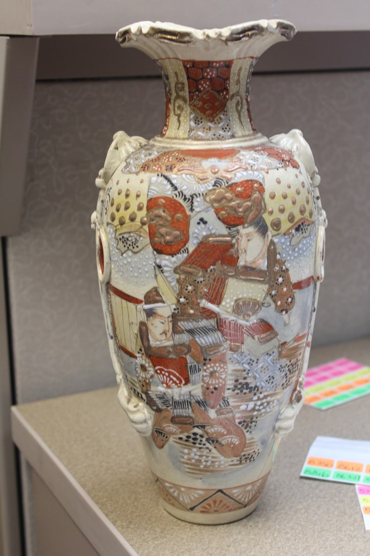Antique/Vintage Japanese Satsuma Vase: signed on the bottom - 12 1/4" tall