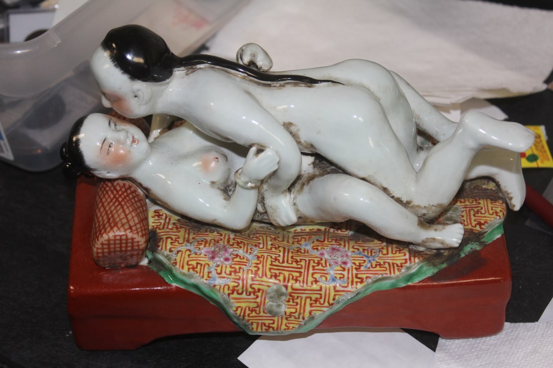 Antique Porcelain Erotica Figurine: Chinese, most likely Republic period - 9 1/4" across