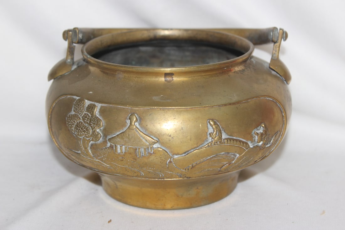 A Chinese Brass Incense Holder: 4 3/8" tall