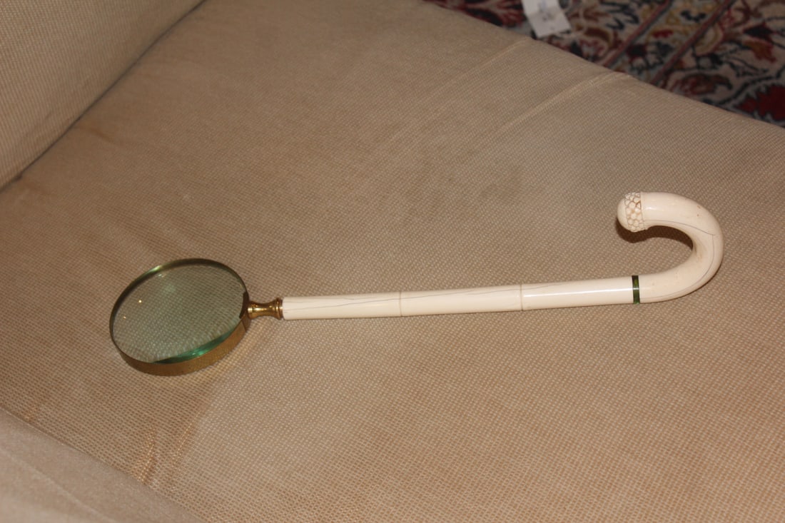 Bone Handle Magnifying Glass: 19th century - please note: age cracks as shown - 17 inches long