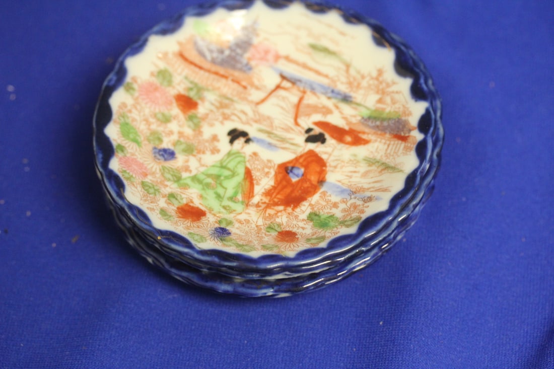 Set of 6 Geisha Girl Saucers: please note: one has a chip - 4 7/8" in diameter each