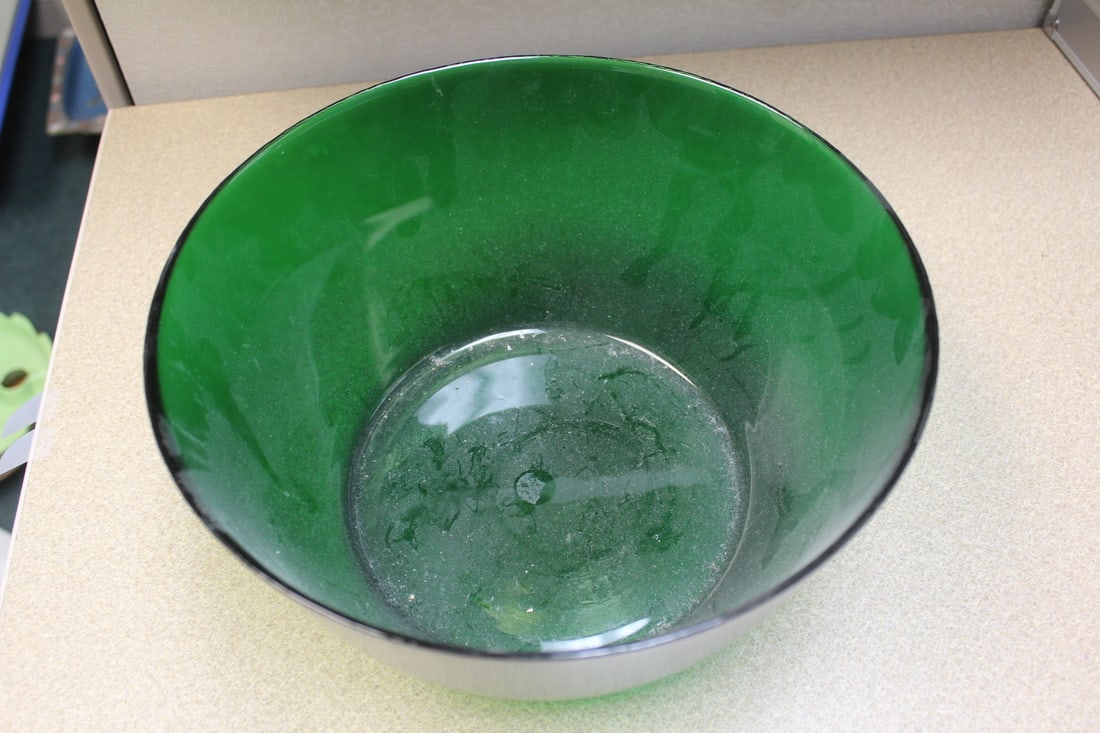 Vintage Green Glass Salad Bowl: 11" in diameter