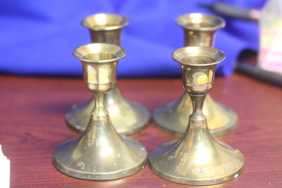 A Lot of 4 Brass Candle Holders: 3 inches tall