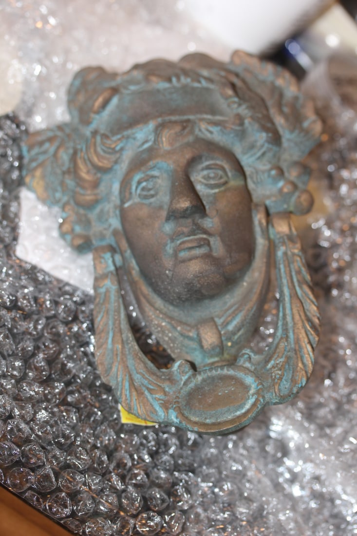 Victorian Face of Apollo Door Knocker: bronze - 7 1/2" across