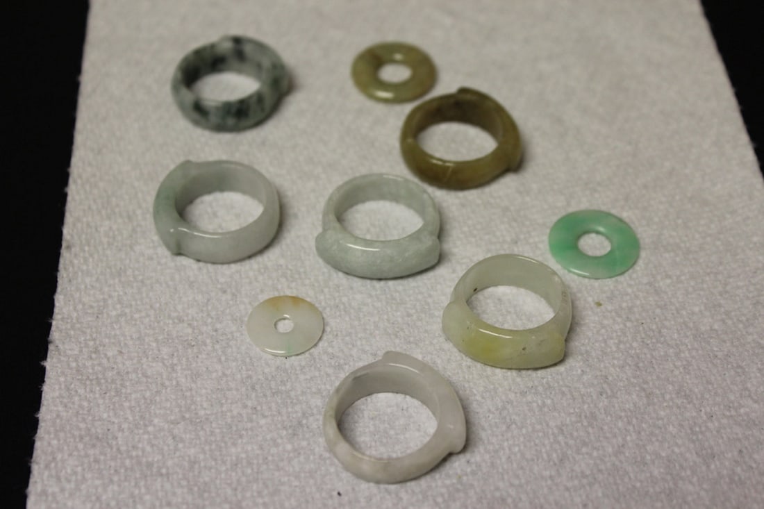 Lot of 9 Saddle Rings / Circles: Jadeite / Nephrite White Jade ? - all as shown