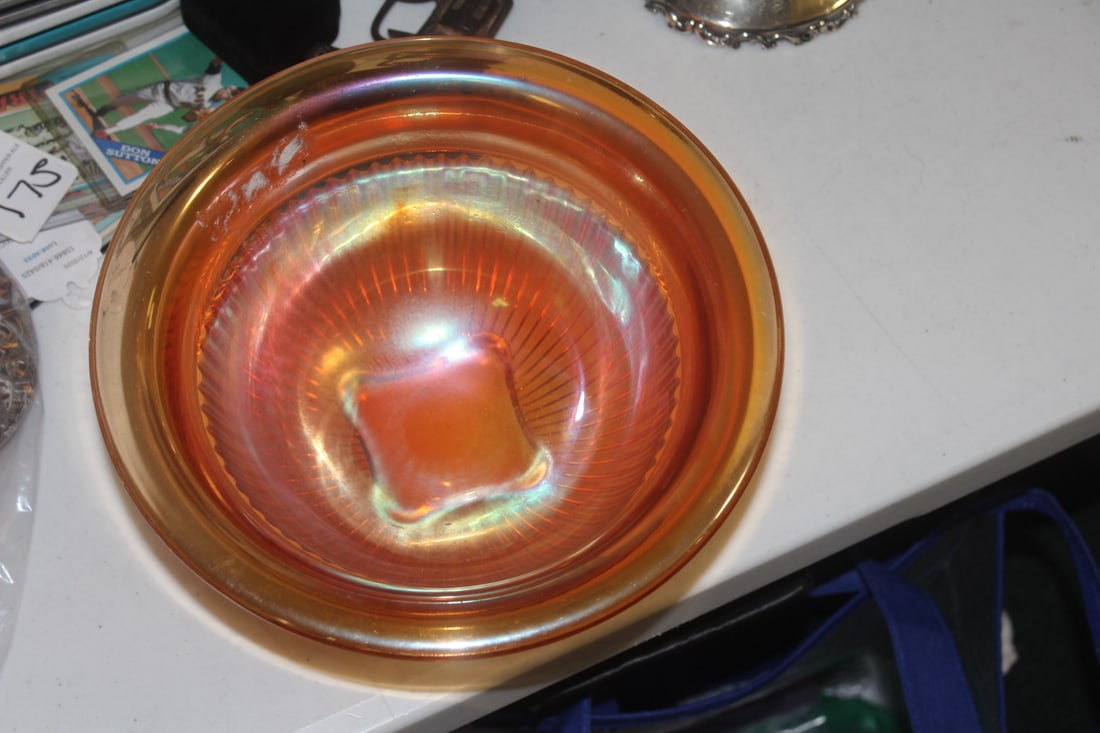 Large Carnival Glass Bowl: 9 5/8" in diameter x 4 1/2" tall - needs a little cleaning