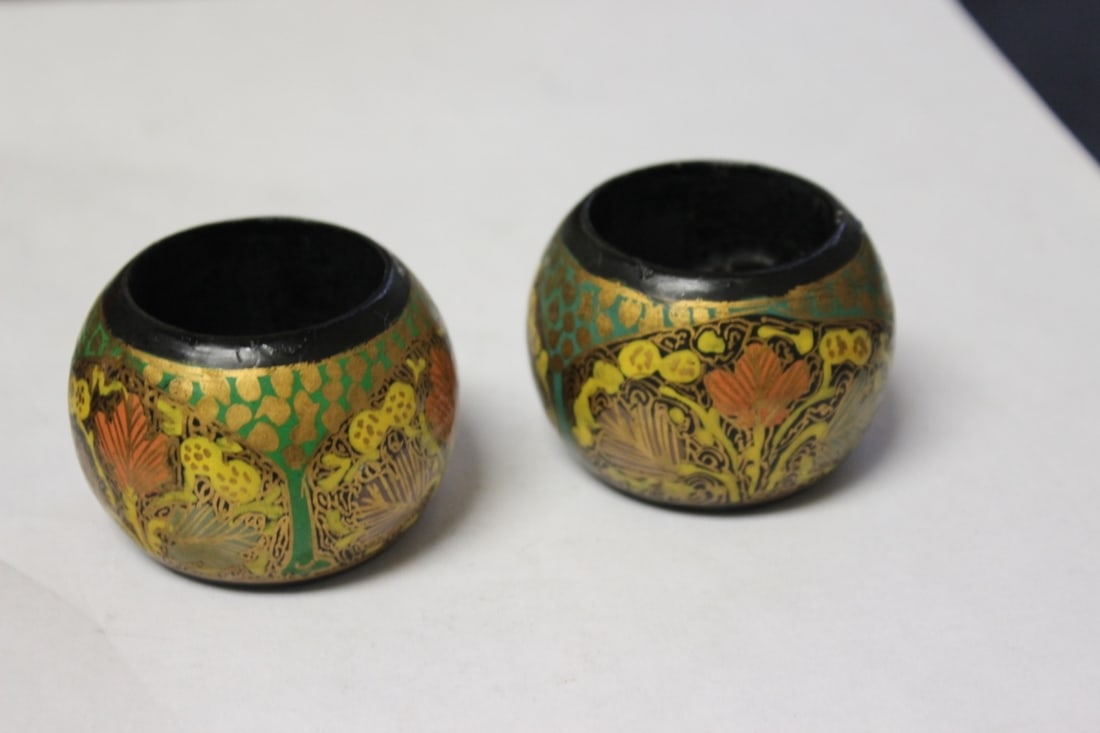 Lot of 2 Lacquer Napkin Rings: Possibly Russian