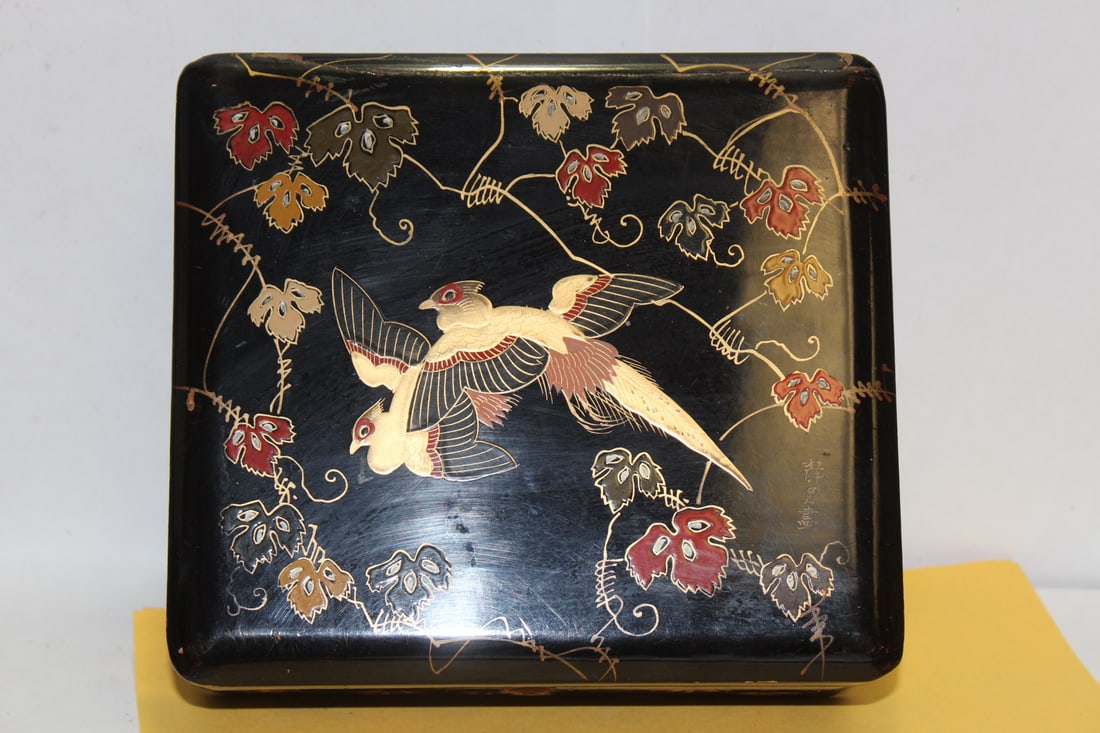 A Japanese Lacquer Box: vintage/antique - please note: no key - 7" x 7 5/8"