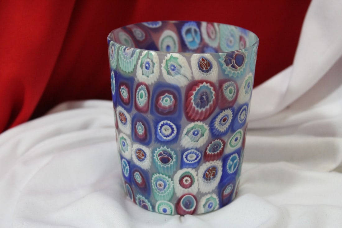 An Art Glass Tumbler: Millifiori glass- 3 3/4" tall