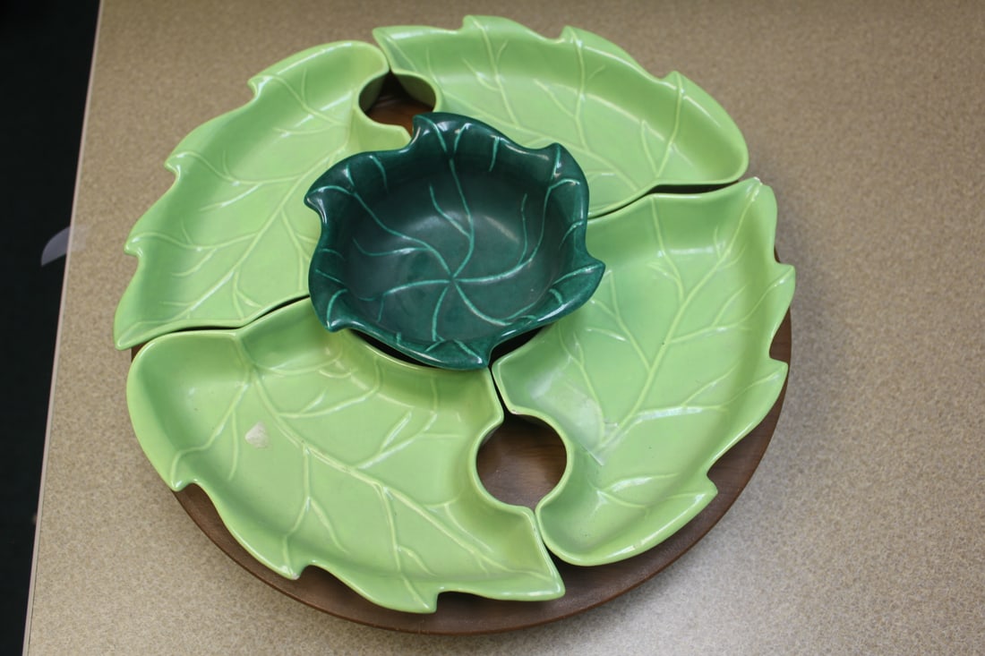 Vintage USA Pottery Lazy Susan: please note: one chip as shown - 12 1/2" in diameter