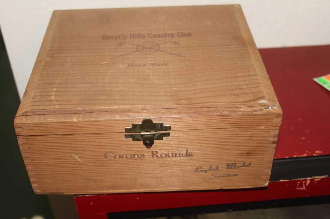 Bevery Hills Country Club Cigar Box: full of single stamp holders - box= 9" x 8 3/8" x 4"