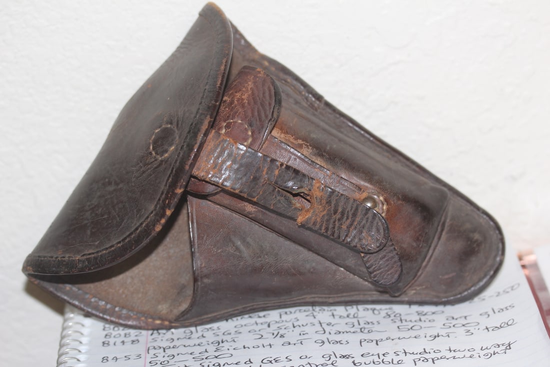 Antique Leather Gun Holster: 7" across