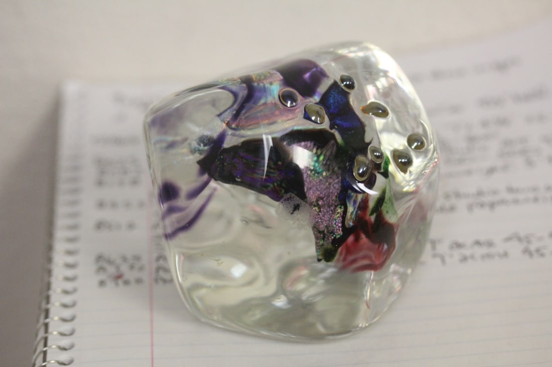 Signed Timothy Landers Art Glass Paperweight: can be situated in multiple position - 3 1/2" in diameter