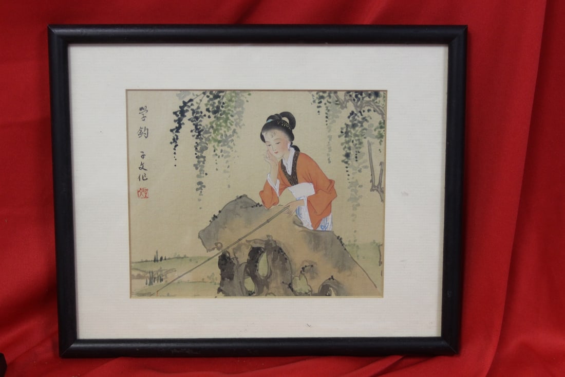 Chinese Painting on Silk: Signed - overall= 10 3/4" x 8 3/4"