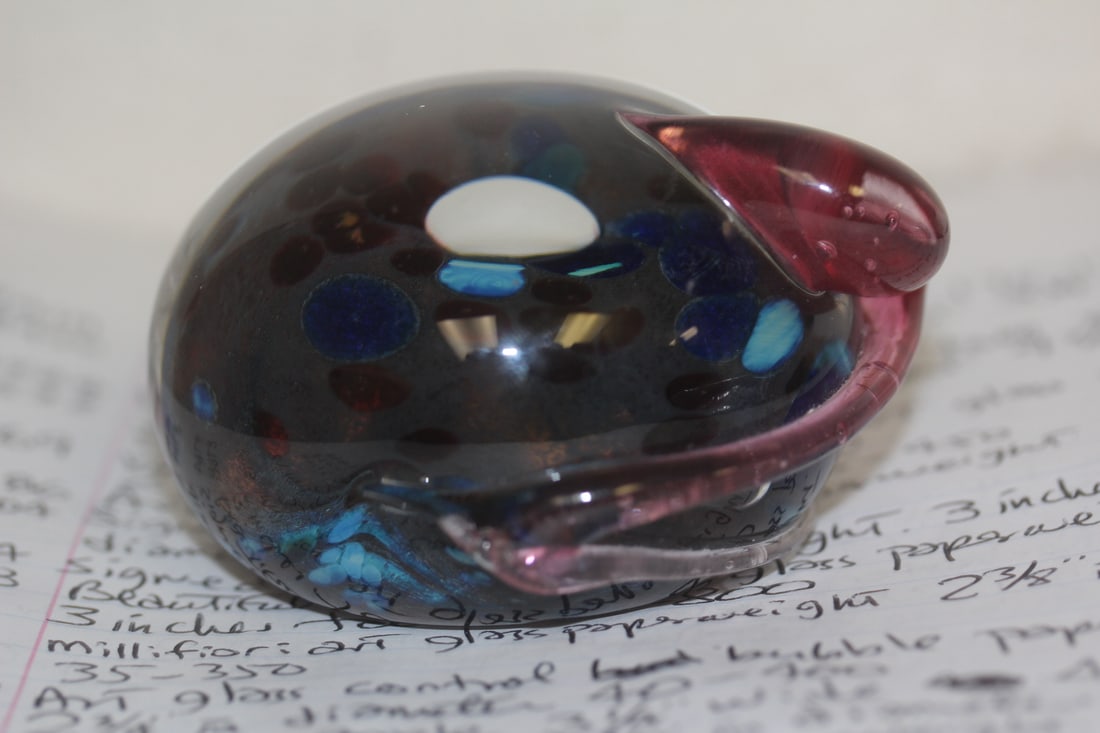 Art Glass Paperweight: marked on the bottom - 3 1/4" in diameter