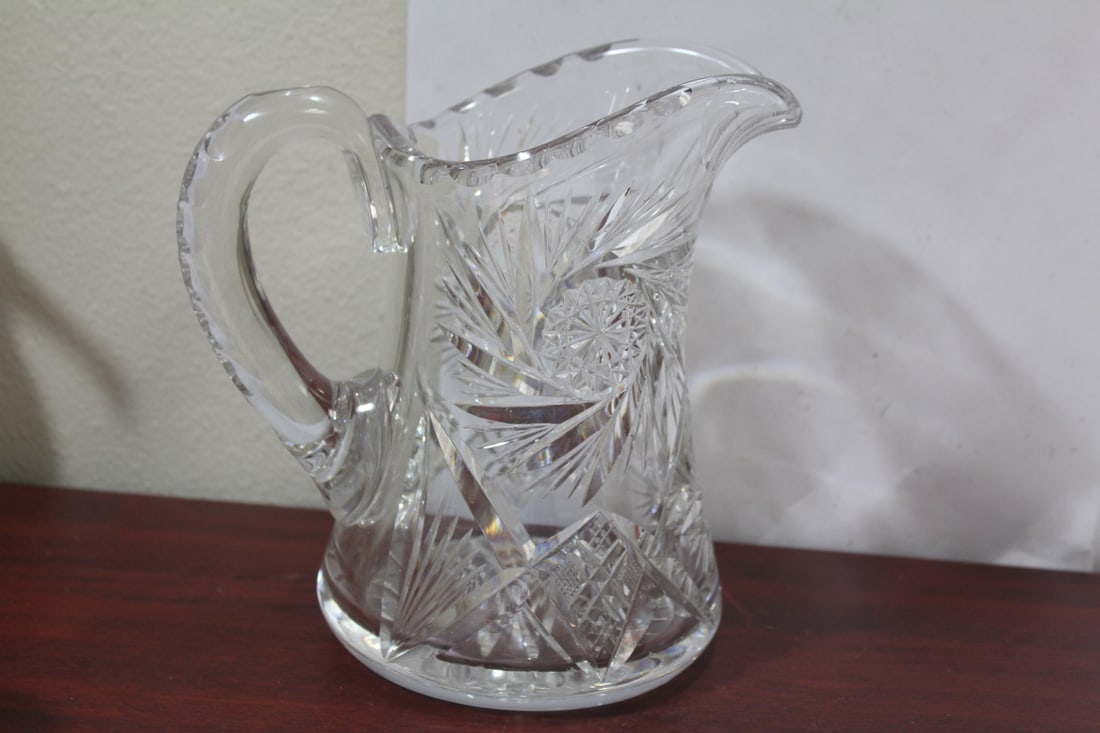 A Brilliant Cut Glass Pitcher: 8" tall