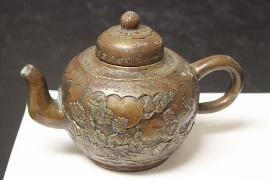 A Bronze Teapot: Chinese - Signed - 8 inches wide