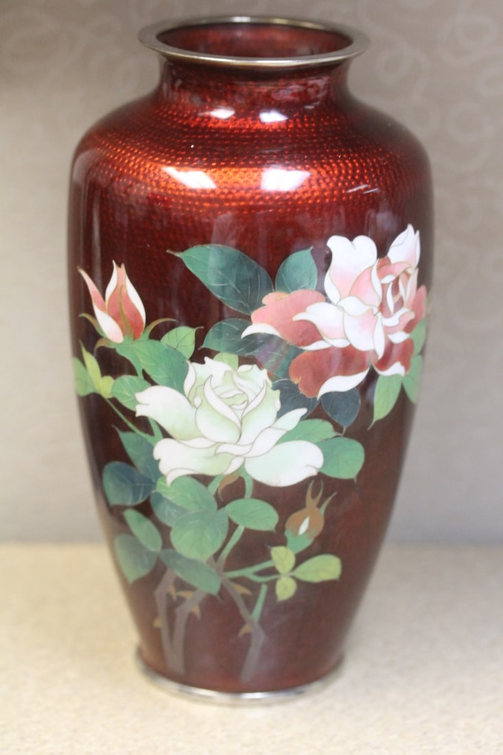 Japanese Silver Wire Cloisonne Vase: signed Nekka - 7 1/2" tall