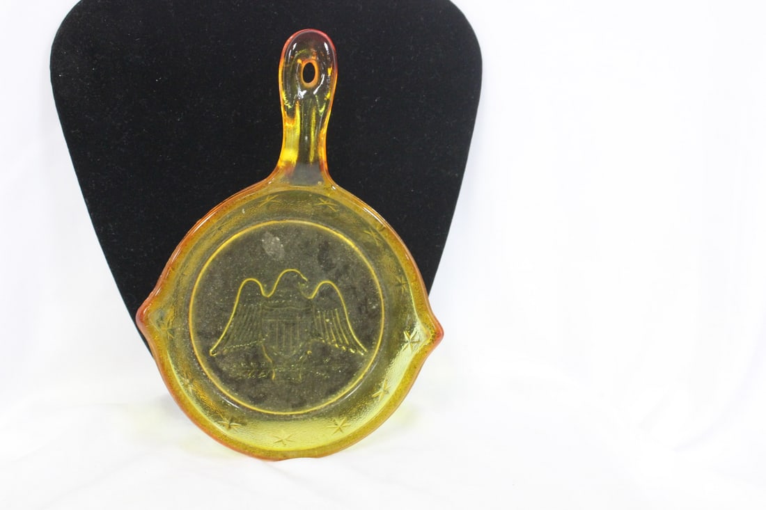 A Decorative Glass Frying Pan: overall= 7 3/8" long