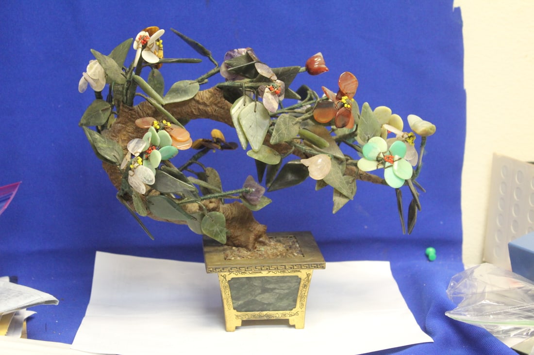 Vintage Jade and Other Gemstone Tree: approximately 10 1/4" across