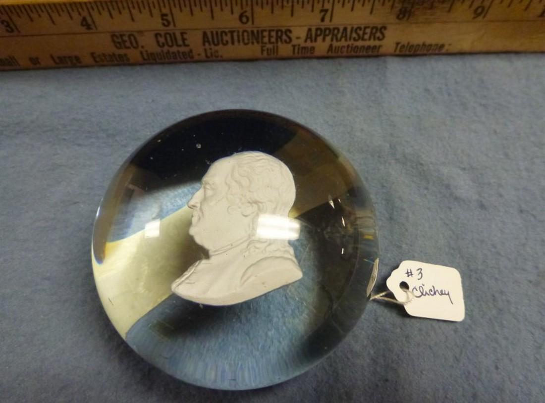 CLICHY PAPERWEIGHT W/ SULFIDE BUST OF FRANKLIN (1 of 3)