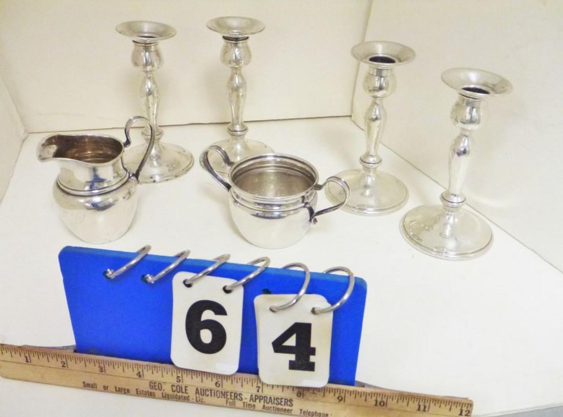 TRAY 4 STERLING CANDLESTICKS, CREAMER/SUGAR 26.83 OZT (1 of 1)