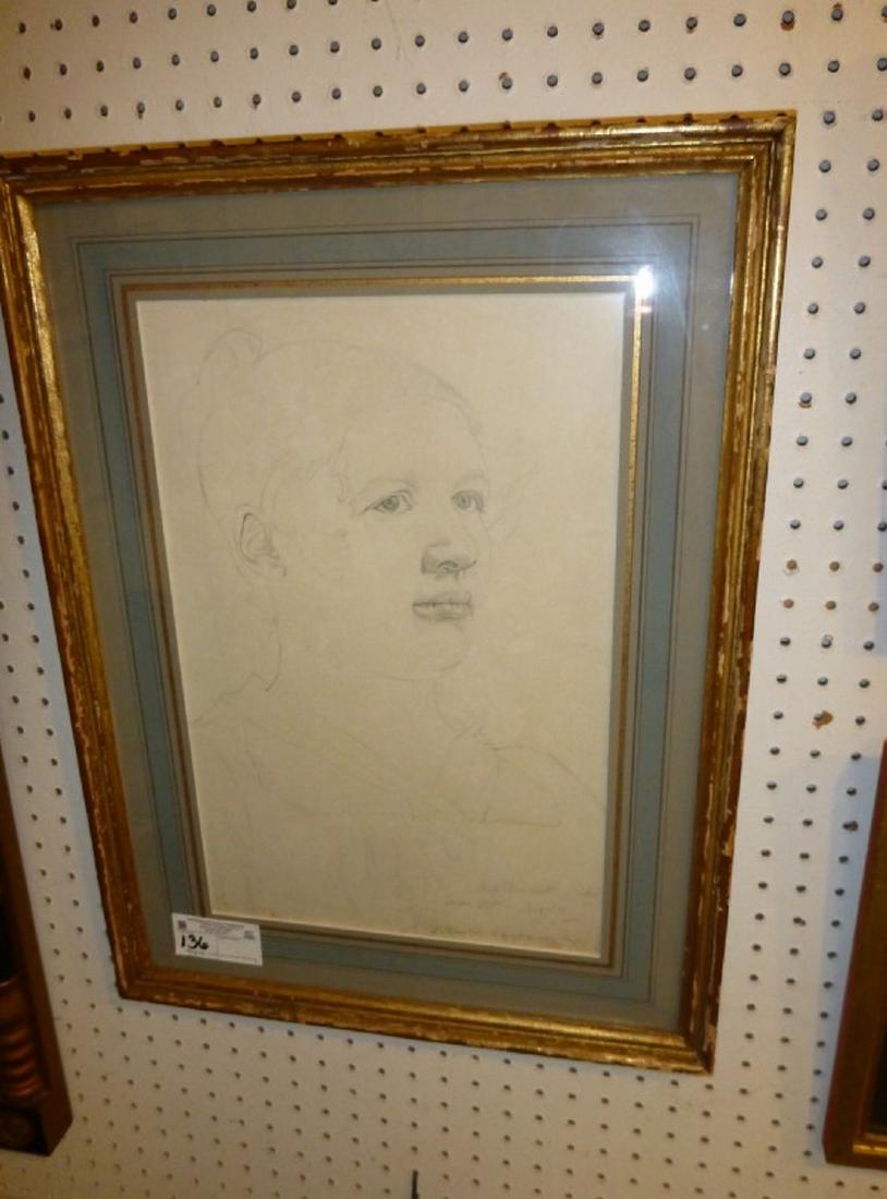FRAMED GRAPHITE "PORTRAIT OF MISS VINCENT" SGND (1 of 7)