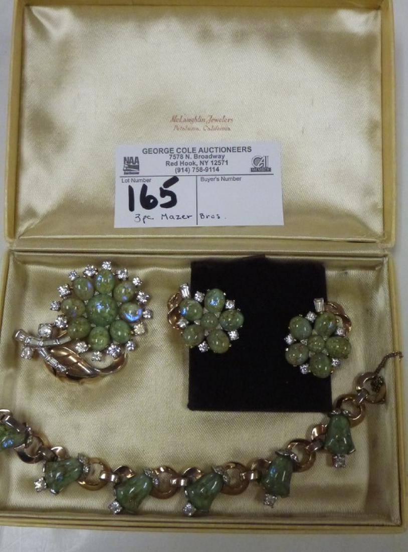 40'S 3 PC SET MAZER BROS BRACELET, BROOCH AND PR: 40'S 3 PC SET MAZER BROS BRACELET, BROOCH AND PR EARRINGS