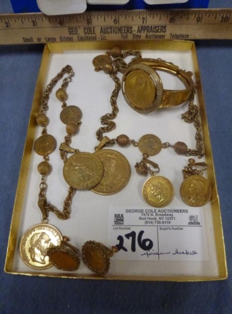 MIRIAM HASKELL COIN PCS- 2 NECKLACES, BRACELET AND 2 PR (1 of 4)