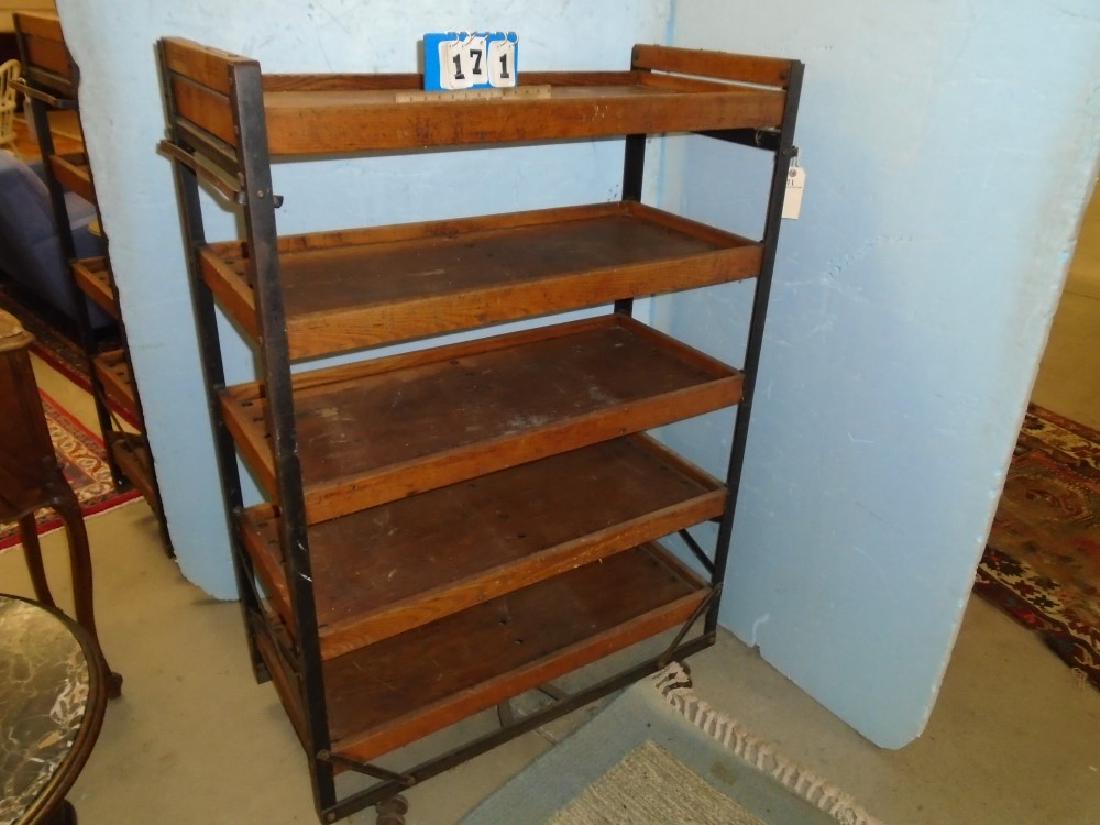 c.1900 ROLLING FACTORY RACK 54"H X 37.75'w X 17.5"D (1 of 2)