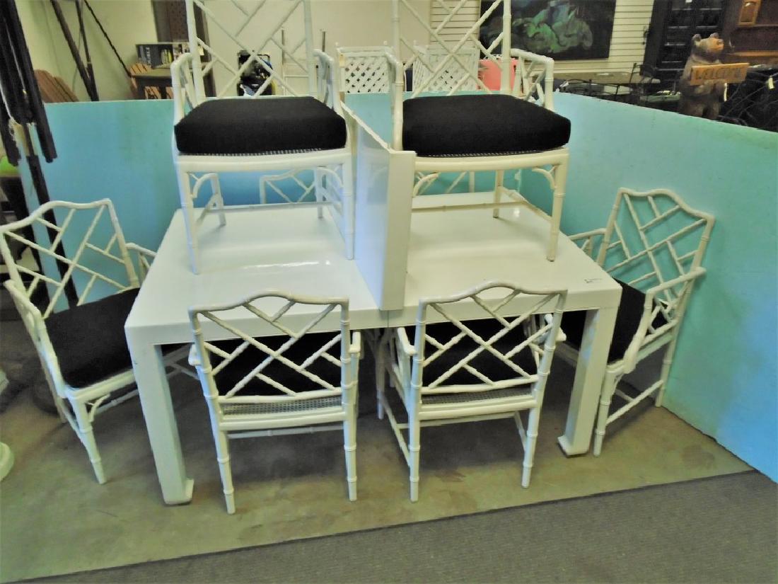 WHITE DINING TABLE W/ LEAF 42"W X 64" L W/ 8 FAUX (1 of 1)