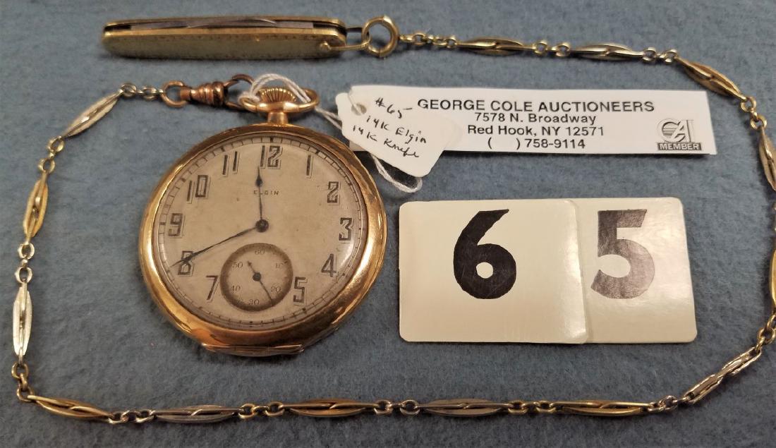 14K ELGIN POCKET WATCH W/ 14K POCKET WATCH, GF CHAIN (1 of 3)