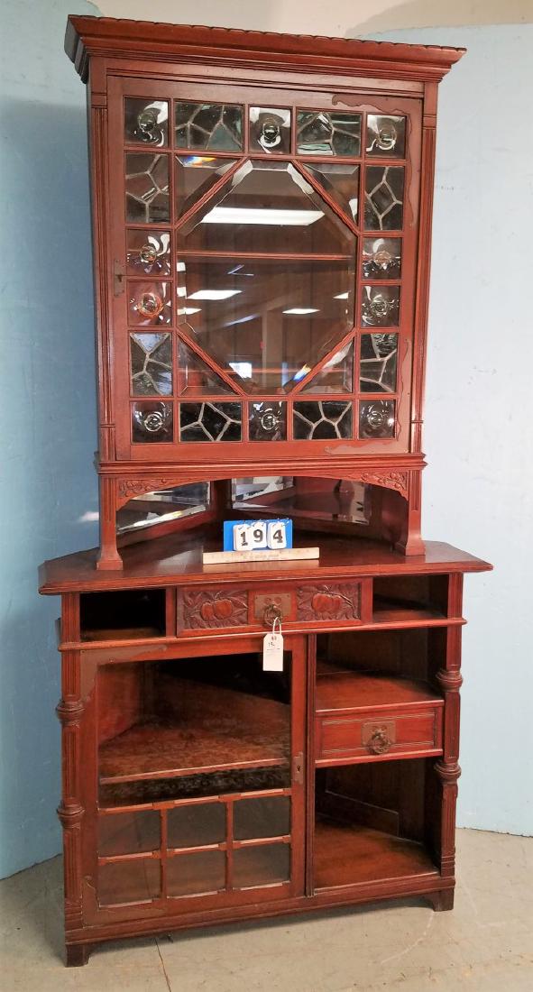 AESTHETIC MOVEMENT WALNUT CORNER CABINET 7'3"H X 44.5"W (1 of 6)