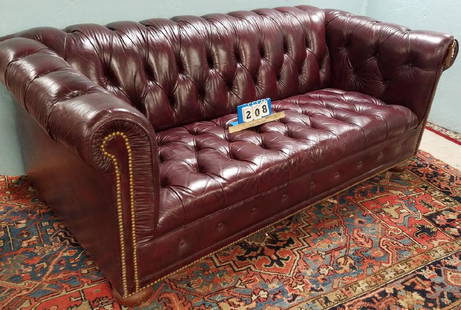 RED LEATHER CHESTERFIELD SOFA 7'3": RED LEATHER CHESTERFIELD SOFA 7'3"