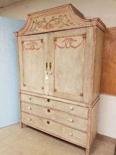 19TH C. CONTINENTAL PTD. LINEN PRESS 7'8"H 63"WX21"D: 19TH C. CONTINENTAL PTD. LINEN PRESS 7'8"H 63"WX21"D