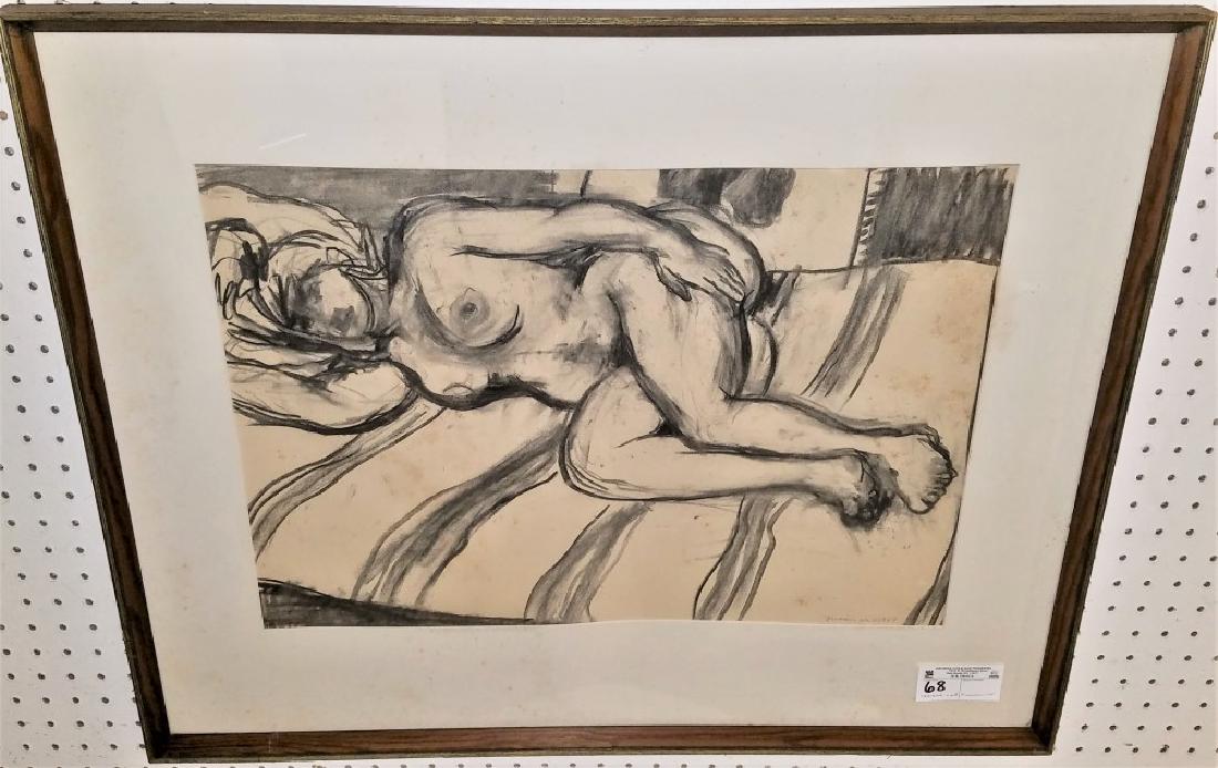 FRAMED CHARCOAL RECLINING NUDE PENCIL SGND FUSSINER: FRAMED CHARCOAL RECLINING NUDE PENCIL SGND FUSSINER 1967 15 1/2" X 11 1/2"