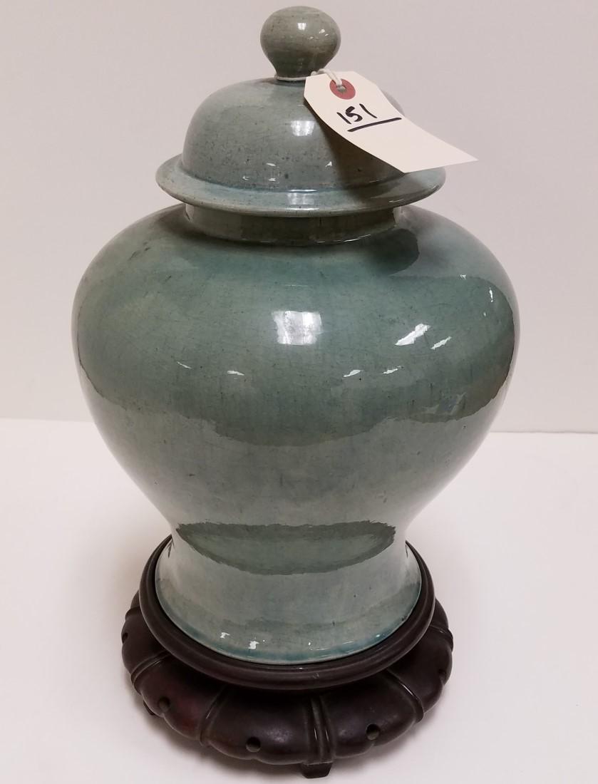 CELEDON GLAZE GINGER JAR, 14.5": CELEDON GLAZE GINGER JAR, 14.5"
