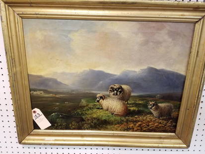 19th c. FRAMED O/C LANDSCAPE W SHEEP, "VIEW IN HOSSHIRE: 19th c. FRAMED O/C LANDSCAPE W SHEEP, "VIEW IN HOSSHIRE SCOTLAND", SGND. TOM HOLD, 18" X 24"