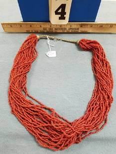 MULTI STRAND CORAL BEAD NECKLACE 27": MULTI STRAND CORAL BEAD NECKLACE 27"