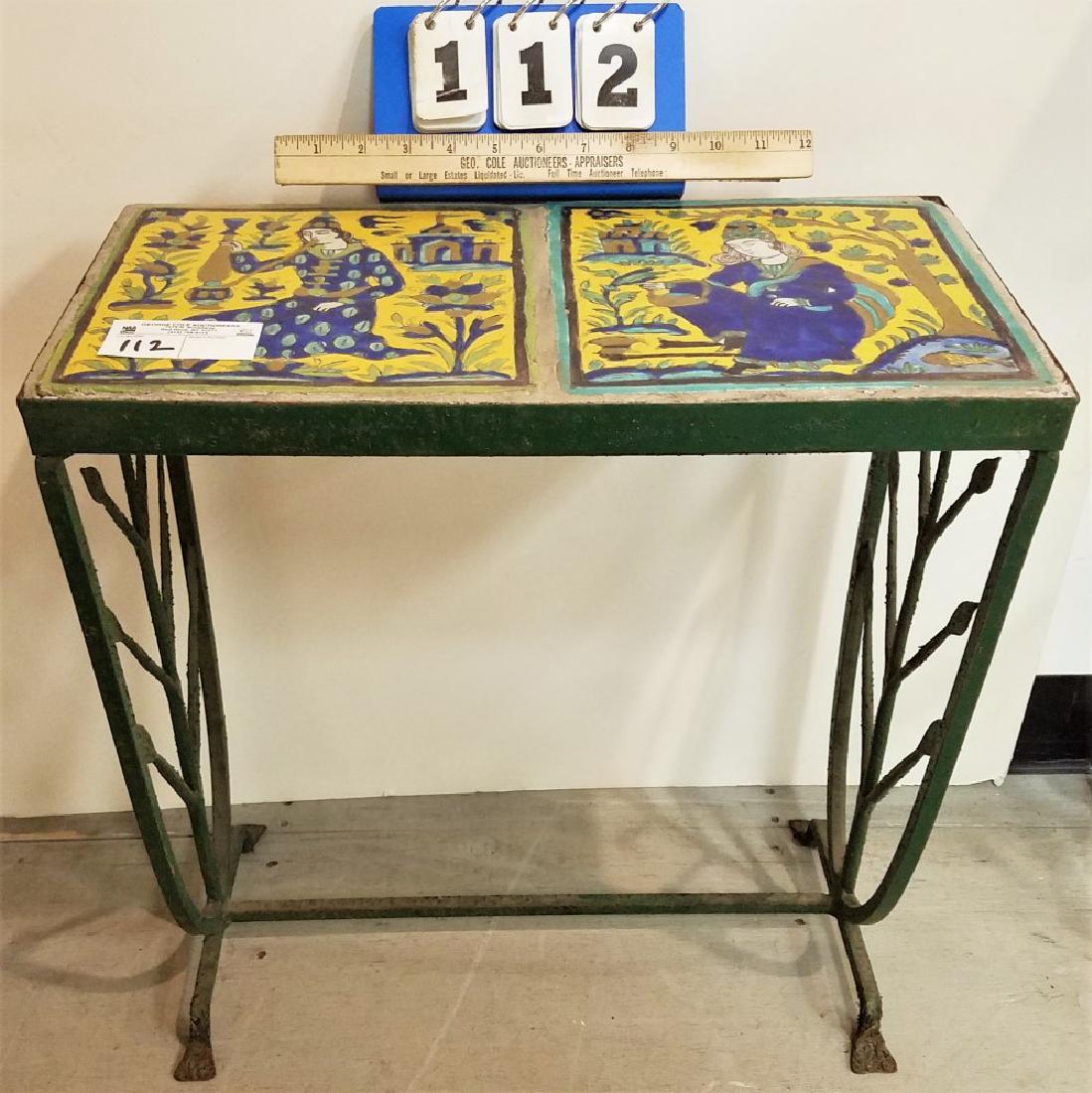 WROUGHT BASE TILE TOP STAND 20 1/2"H X 19"W X 9 1/2"D: WROUGHT BASE TILE TOP STAND 20 1/2"H X 19"W X 9 1/2"D