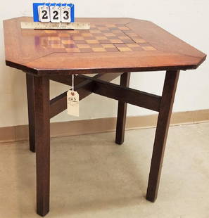 L+J.G STICKLEY #572 CHECKER TABLE 29"H X 30" X 30": L+J.G STICKLEY #572 CHECKER TABLE 29"H X 30" X 30"