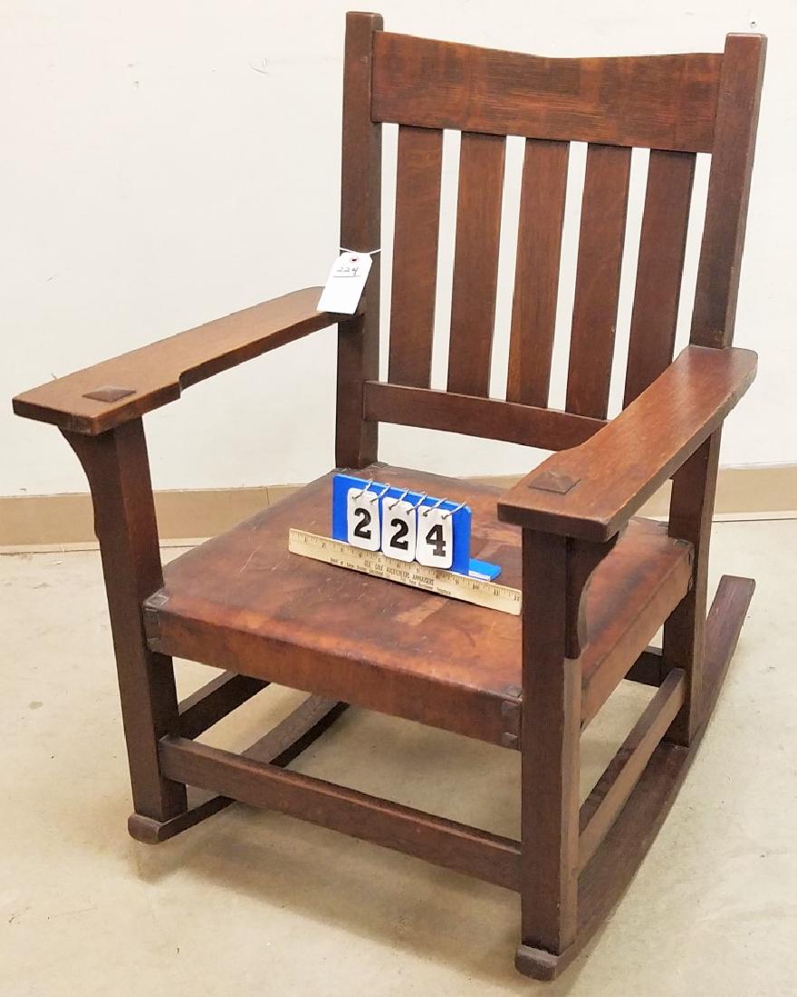 GUSTAV STICKLEY #325 ARM ROCKER W/ ORIG PAPER LABEL: GUSTAV STICKLEY #325 ARM ROCKER W/ ORIG PAPER LABEL