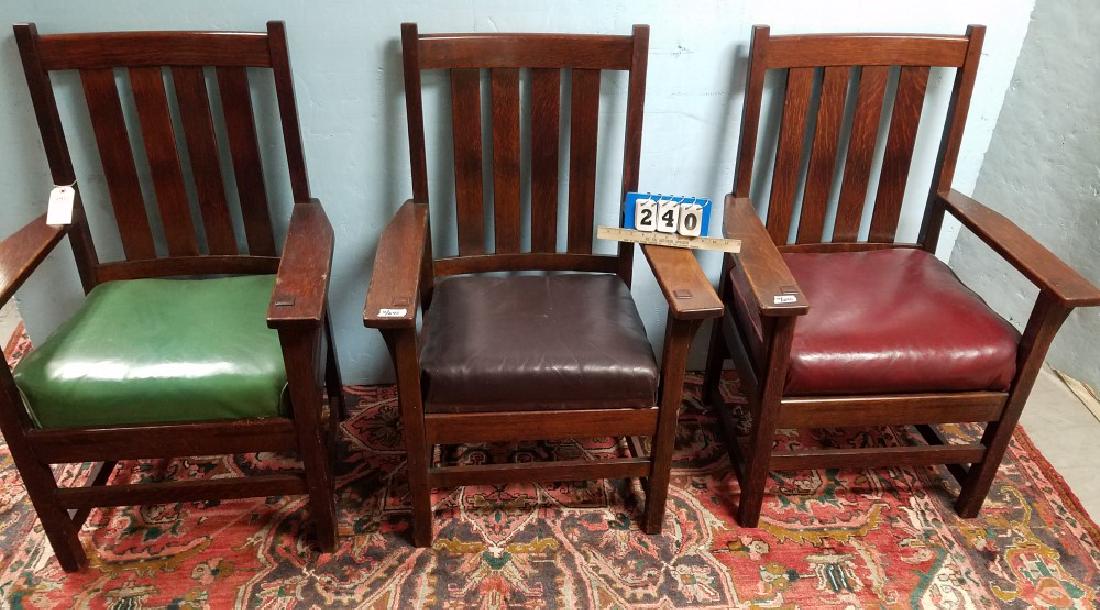 3 STICKLEY ROUND LABEL ARMCHAIRS: 3 STICKLEY ROUND LABEL ARMCHAIRS
