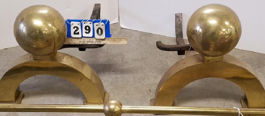 PR MASSIVE BRASS BALL ANDIRONS 18"H X 18 1/2"W: PR MASSIVE BRASS BALL ANDIRONS 18"H X 18 1/2"W