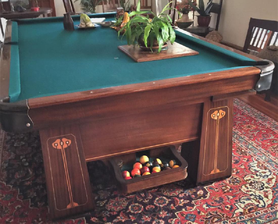 REGULATION SIZE INLAID POOL TABLE W/ CUE STICKS AND: REGULATION SIZE INLAID POOL TABLE W/ CUE STICKS AND HOLDER