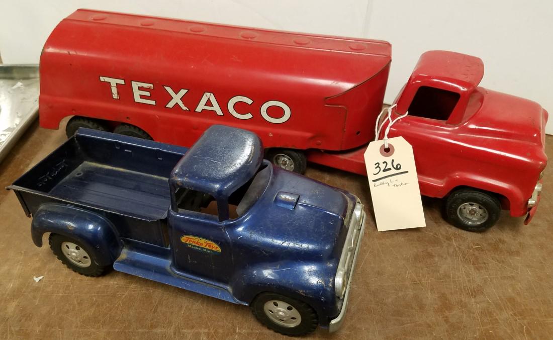 BUDDY L TEXICO TANKER AND TONKA PICK UP TRUCK: BUDDY L TEXICO TANKER AND TONKA PICK UP TRUCK