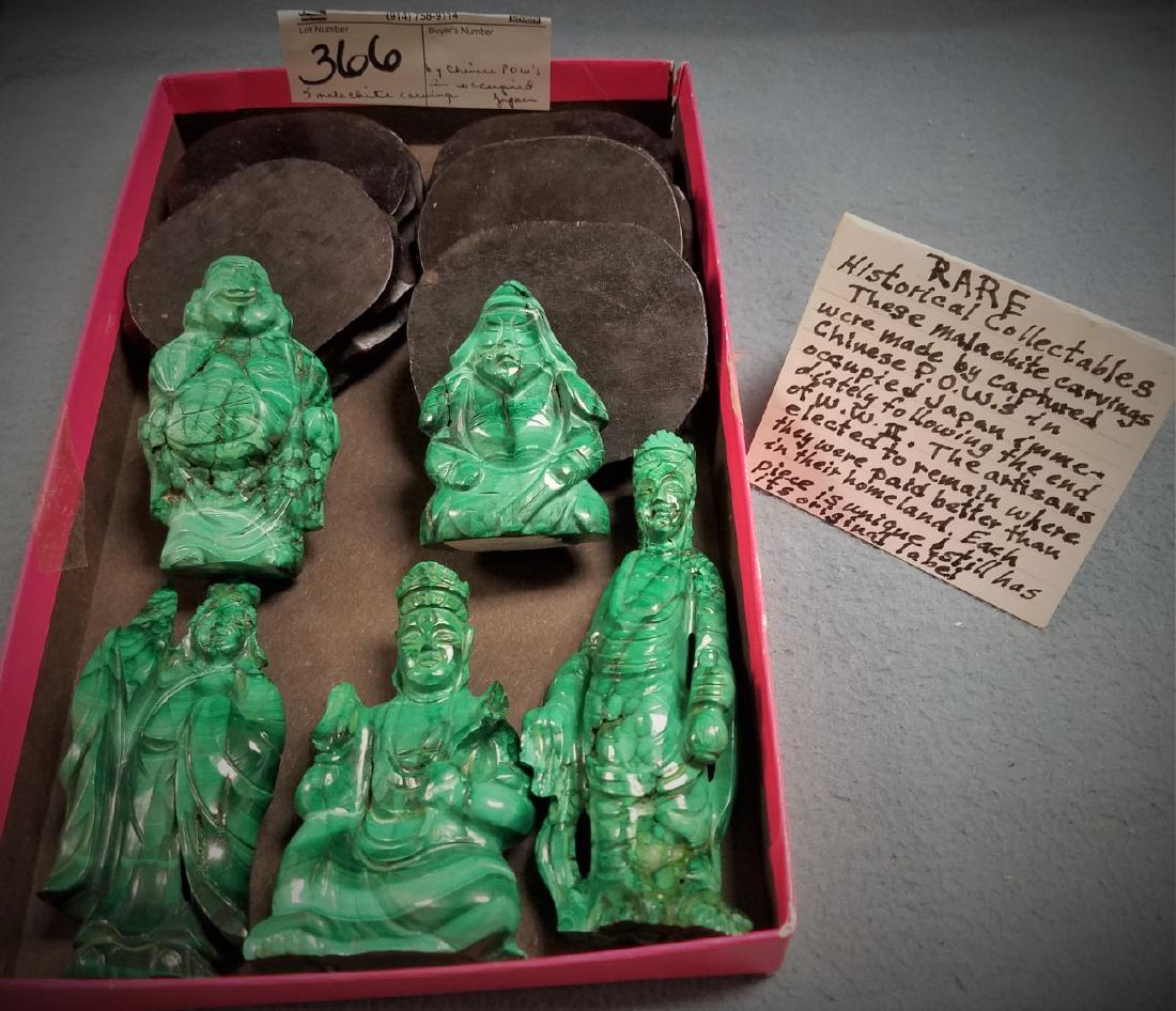 TRAY 5 CARVED MALACHITE FIGURES BY CHINESE POWS IN: TRAY 5 CARVED MALACHITE FIGURES BY CHINESE POWS IN OCCUPIED JAPAN