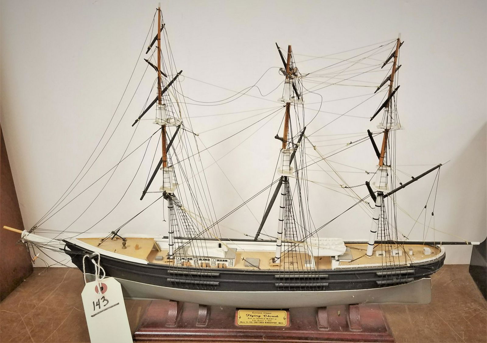 WOODEN SHIP MODEL CLIPPER FLYING CLOUD 16"H X 22"L: WOODEN SHIP MODEL CLIPPER FLYING CLOUD 16"H X 22"L