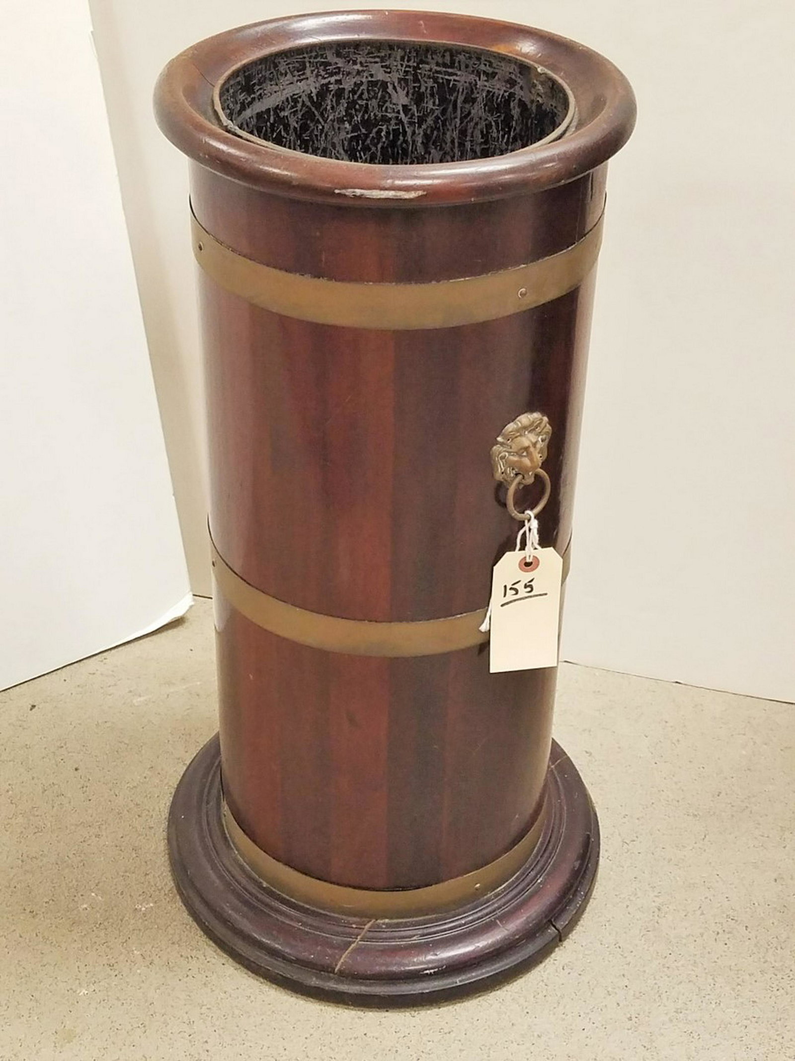 MAHOG UMBRELLA STAND W/ BRASS TRIM 26": MAHOG UMBRELLA STAND W/ BRASS TRIM 26"