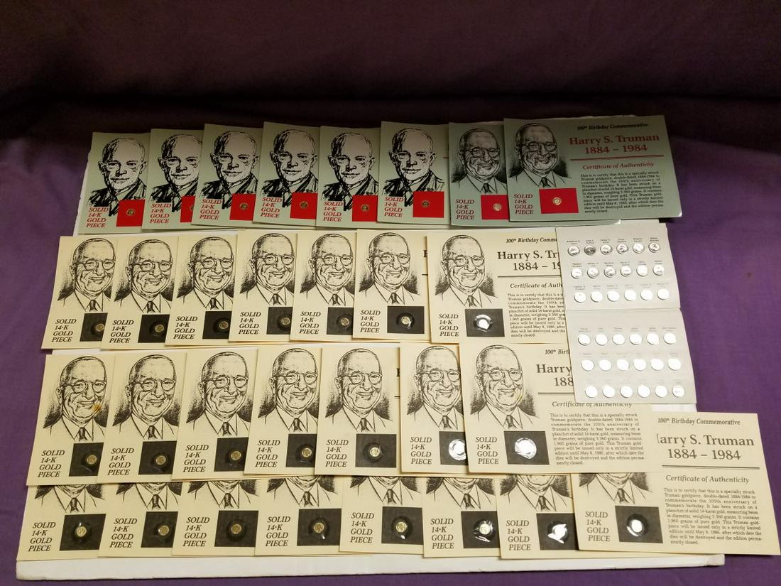 LOT PRESIDENTIAL COINS 29 14K 3.6G TOT AND FRANKLIN: LOT PRESIDENTIAL COINS 29 14K 3.6G TOT AND FRANKLIN MINT 36 MINI STERL COIN SET